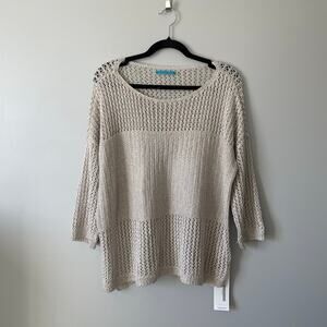 Alice + Olivia Open Knit Scoop Neck 3/4 Sleeve Sweater sz L